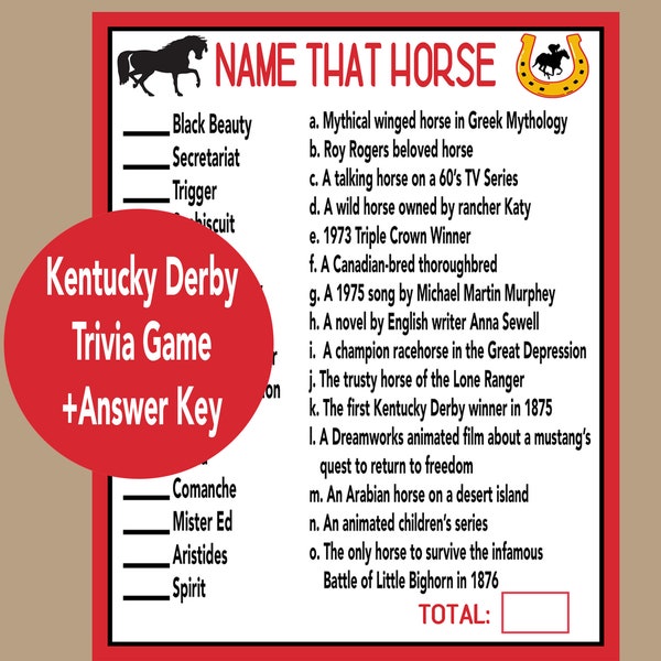 Kentucky Derby Game, Horse Trivia Game, Seniors Game for Kentucky Derby, Horse Party Game, Fun Activity for Kentucky Derby