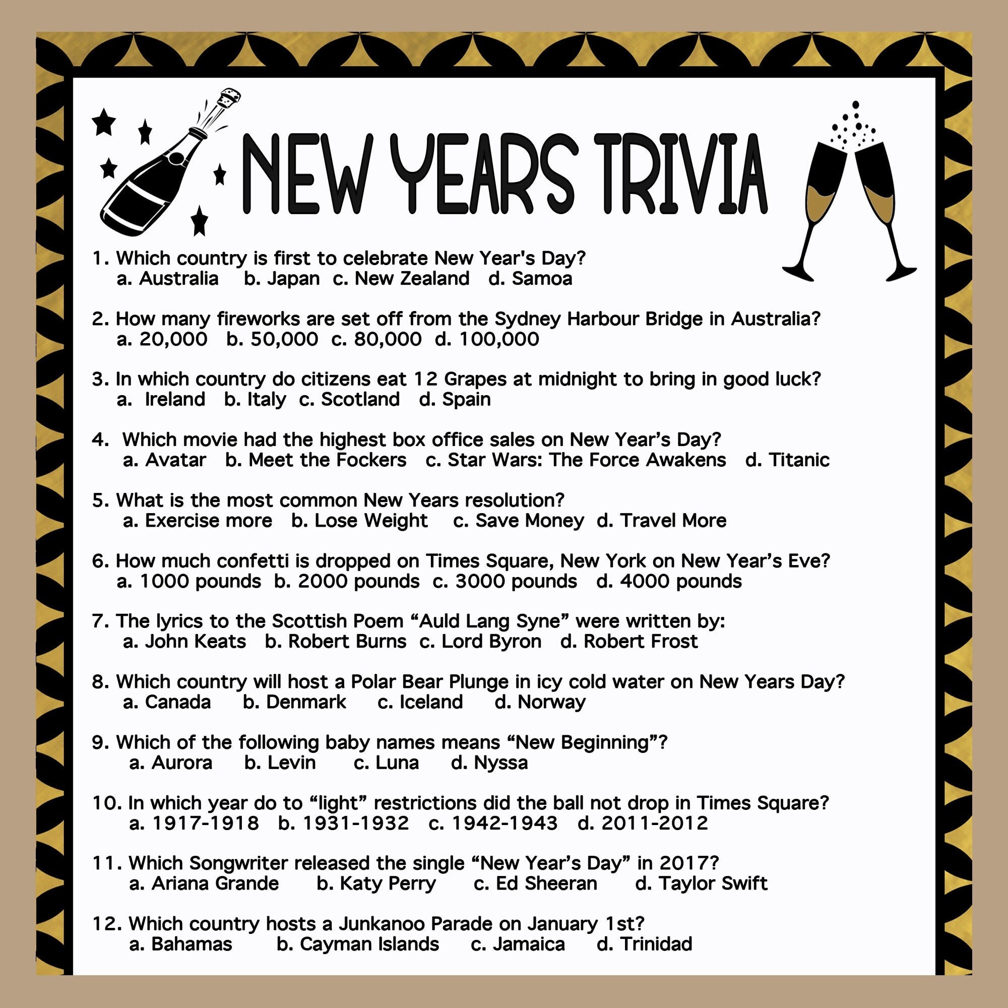 New Years Pass the Gift Game New Years Trivia Game (Download Now