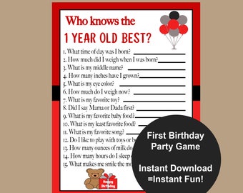 1st Birthday Party Game, 1st Birthday Party Game, Boys First Birthday Trivia Game, One Year Old Game, Instant Download