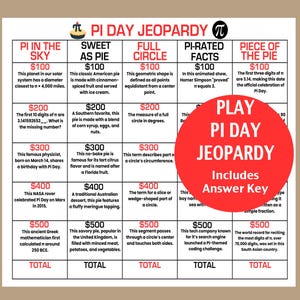 Pi Day Jeopardy Game, Printable Pi Day Trivia Game for Kids and Adults, Classroom Pi Day Activity, Pi Day ideas for Math Teachers