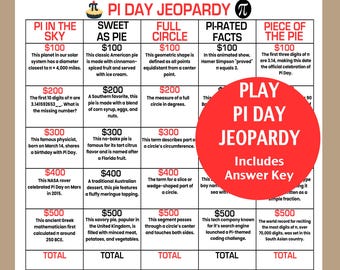 Pi Day Jeopardy Spiel, druckbares Pi Day Trivia Spiel für Kinder und Erwachsene, Pi Day Aktivität im Klassenzimmer, Pi Day Ideen für Mathelehrer