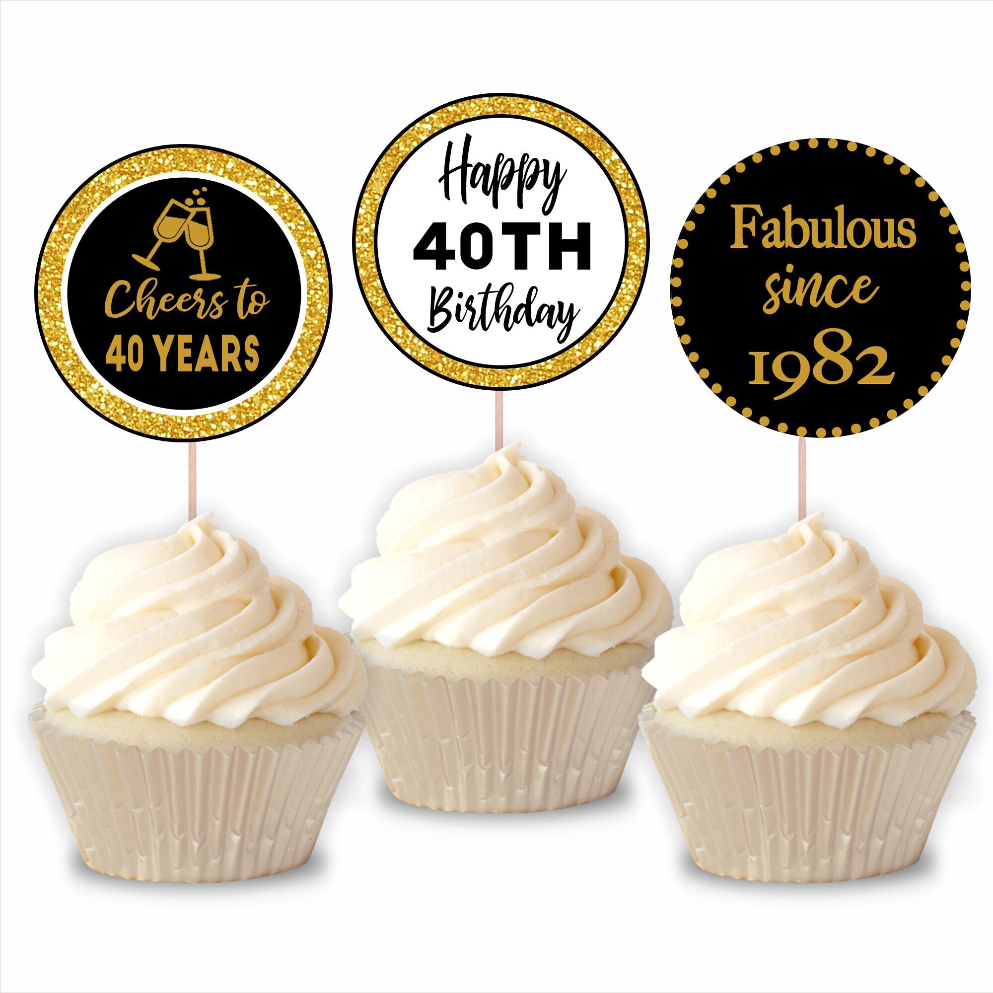 Gyufise 30Pcs Black Glitter Vintage 1982 Cupcake Toppers Awesome Since 1982 Cake Decorations Cheers to 40 Fabulous Forty Cupcake Picks 40th Birthday Wedding Anniversary Party Cake Decorations Supplies 