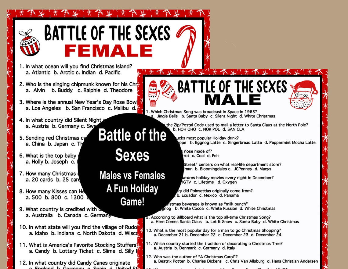 Christmas Battle of the Sexes Trivia Game, Christmas Trivia, Christmas