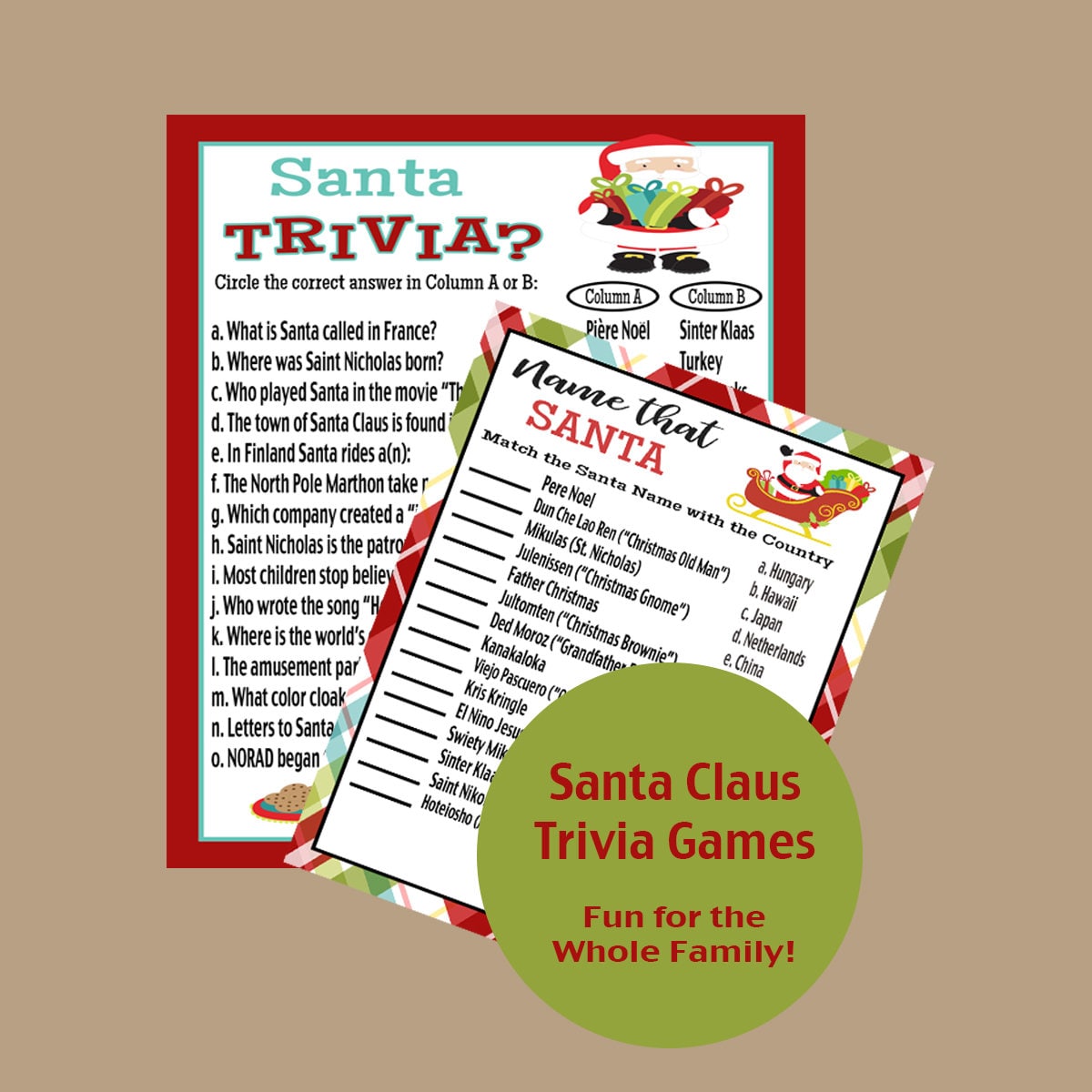 Christmas Trivia Games Santa Claus Trivia Games Cocktail Etsy