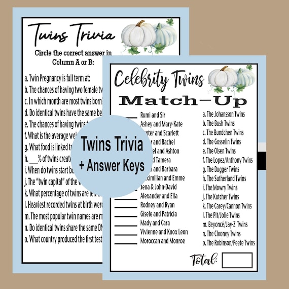 Twins Baby Shower Games Twins Baby Boy Shower Games Autumn Etsy