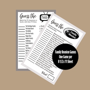 Family Reunion, Family Reunion Games, Adult Party Games Printables, TV Show Games, Guessing Games, Trivia Games, Instant Download