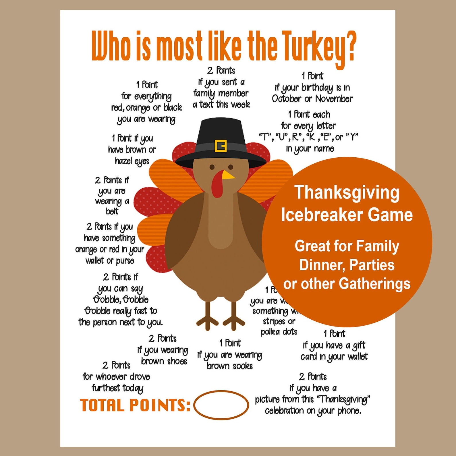 Thanksgiving Game Printable