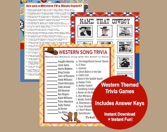 Western Theme Trivia Games, Western Theme Birthday Party, Western Barbecue, Western Song Trivia, Western Movie Trivia, Instant Download