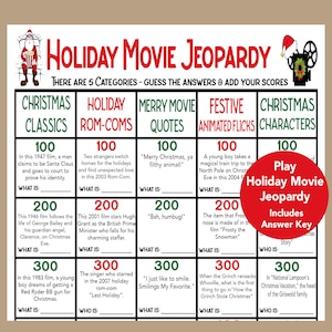 Christmas Movie Jeopardy Game, Christmas Movie Trivia Game for Teens, Tweens, Holiday Movie Printable Game for Groups