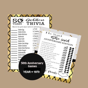 50th Anniversary Games, 1970 Anniversary Party Games, 50th Anniversary Party, Golden Anniversary Trivia, Adult Party Games, Instant Download
