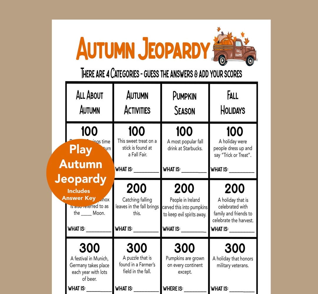 Autumn Trivia Game, Autumn Jeopardy, Fall Trivia Game, Autumn Seniors
