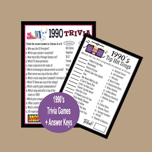 1990's Trivia Games, 1990 Birthday Games, 90's Song Trivia, Throwback to 1990, 1990's Trivia Game, 90's Themed Party Games,Instant Download