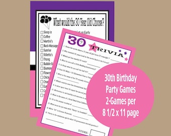 Juegos de fiesta número 30, juegos de fiesta para adultos, juego de trivia de cumpleaños del año 1990, trivia de cumpleaños número 30, juegos de fiesta imprimibles, descarga instantánea
