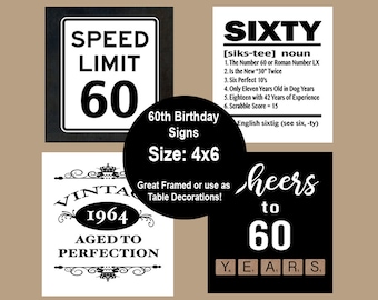 60th Birthday Printable Table Party Signs, 60th Party Decorations, 1964 Birthday Table Decorations, Cheers to 60 Years, Instant Download