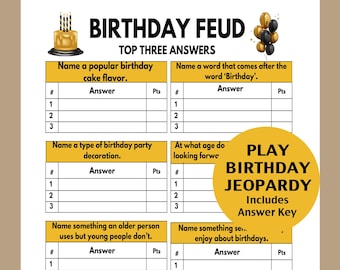 Juego de cumpleaños, juego imprimible para fiestas, actividad para fiestas de cumpleaños para todas las edades, juego grupal para fiestas de cumpleaños, divertido juego para cumpleaños de 65 y 75 años.
