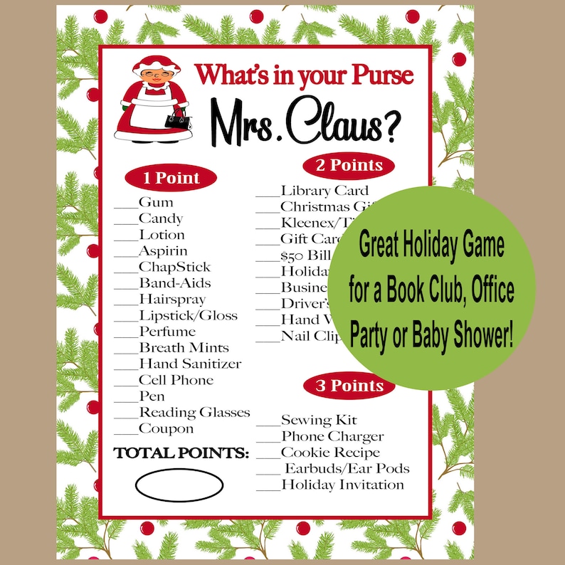 Christmas Whats in Your Purse Game Holiday Bridal Shower Etsy