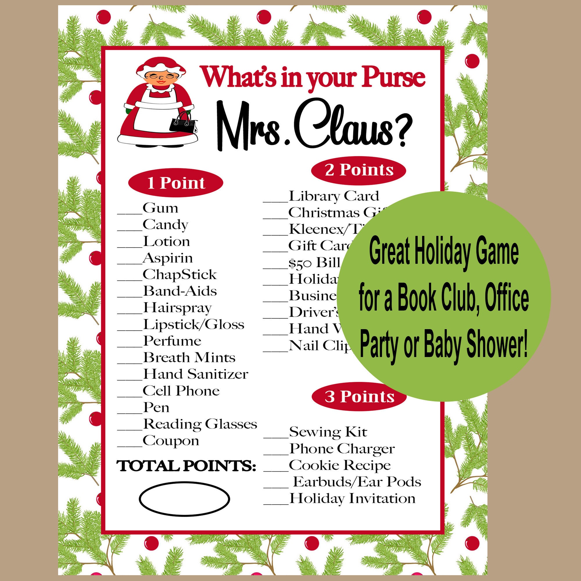 Christmas Whats In Your Purse Game Holiday Bridal Shower Etsy France