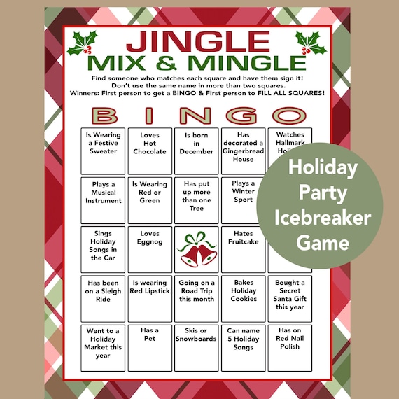 Holiday Party Icebreaker Bingo Mix and Mingle Icebreaker Etsy