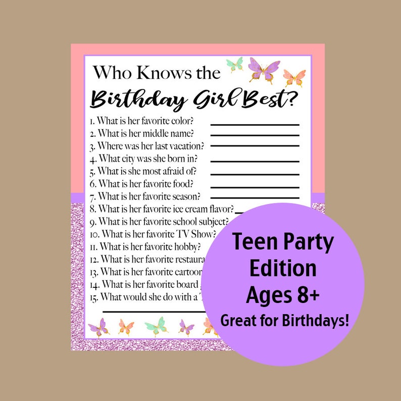 Who Knows the Birthday Girl Best Game Teen Birthday Games - Etsy