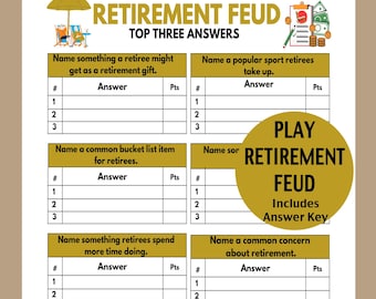 Ruhestand Familienfehde Spiel, Ruhestand Trivia Spiel, Ruhestand Eisbrecher, Ruhestand Party Spiel, Ruhestand 2025 Spiel