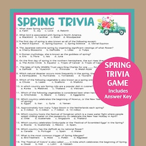 Gioco di quiz sulla primavera, gioco di primavera stampabile, giochi di primavera divertenti, attività primaverili per adulti, adolescenti e bambini, gioco scolastico di primavera