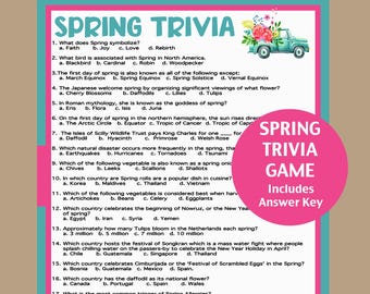 Spring Trivia Game, Printable Spring Game, Fun Spring Games, Spring Activities for Adults, Teens and Kids, Spring School Game