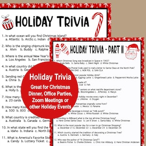Holiday Trivia Games, Christmas Trivia, Christmas Printable Game, Holiday Party Game, Office Party Game, Zoom Holiday Trivia Printable