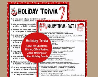 Holiday Trivia Games, Christmas Trivia, Christmas Printable Game, Holiday Party Game, Office Party Game, Zoom Holiday Trivia Printable