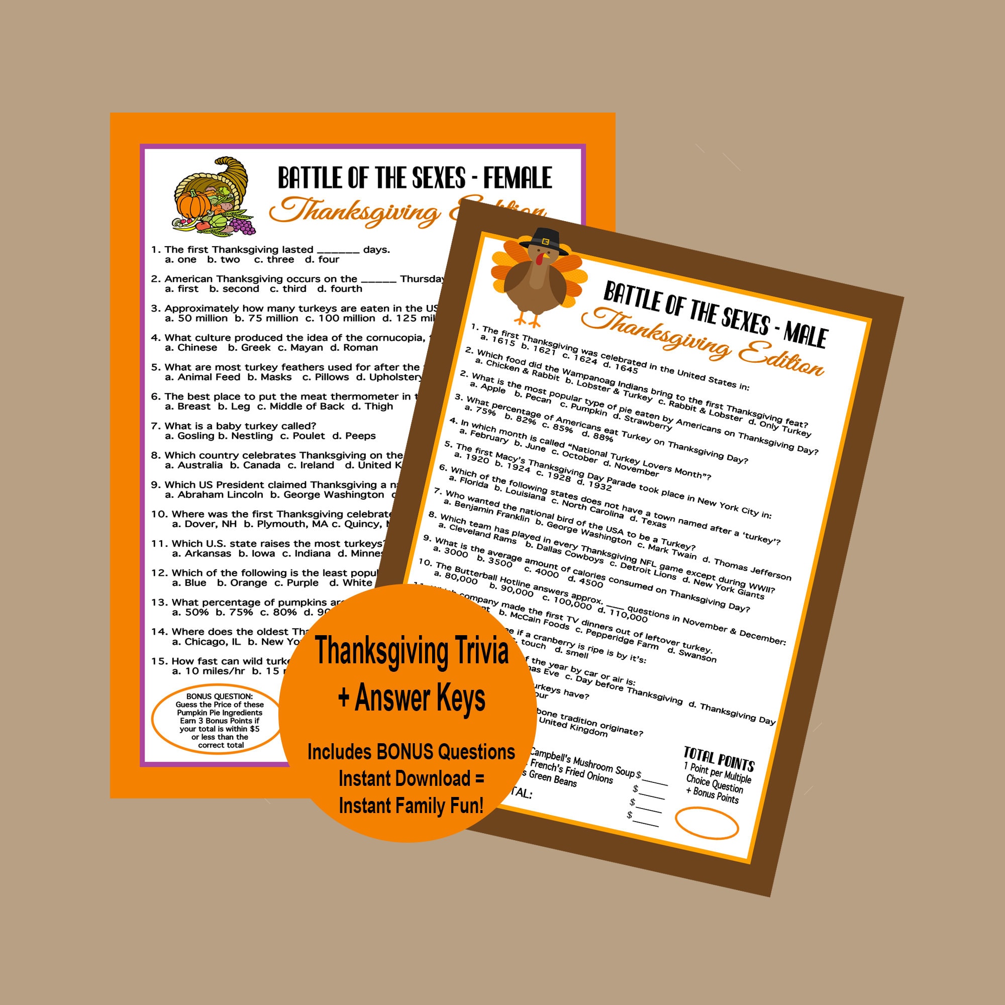 Thanksgiving Trivia Adult Party Games Friendsgiving Trivia Etsy