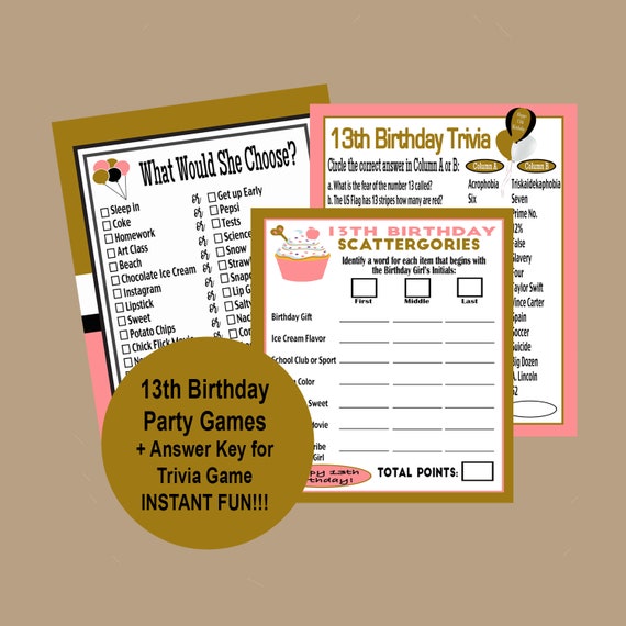 13th Birthday Trivia Game | Instant Download | Everything to do with the  number 13!