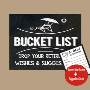 Bucket List Suggestions Sign, Retirement, Chalkboard Style Printable Retirement Sign, Retirement Wishes, Bucket List Cards, Instant Download