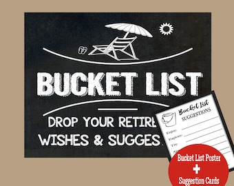 Bucket List Suggestions Sign, Retirement, Chalkboard Style Printable Retirement Sign, Retirement Wishes, Bucket List Cards, Instant Download