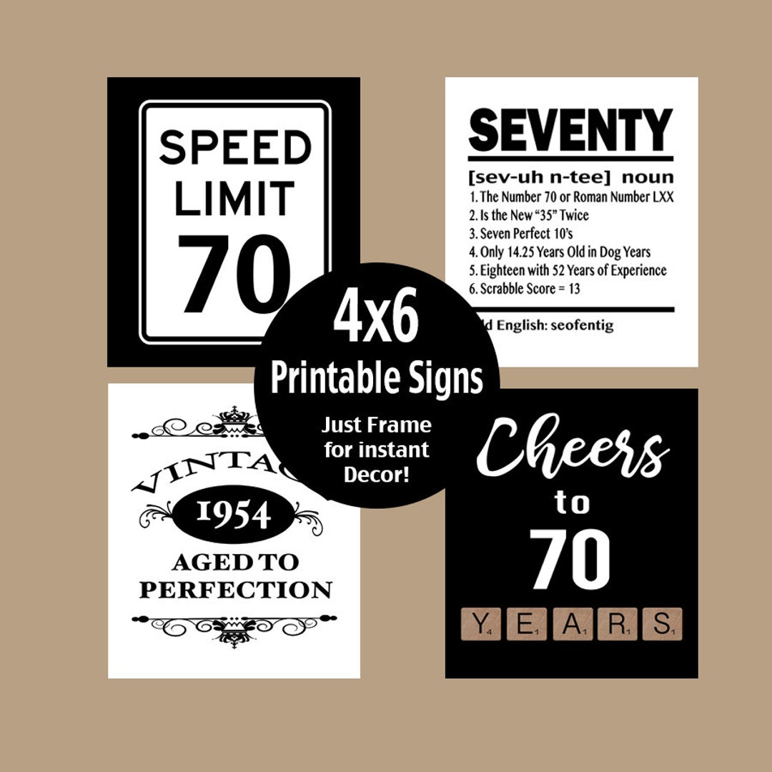 70th Birthday Printable 4x6 Table Party Signs, 70 Birthday Party ...