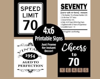 70th Birthday Printable 4x6 Table Party Signs, 70 Birthday Party Decorations, 1954 Birthday, Cheers to 70 Years, Instant Download