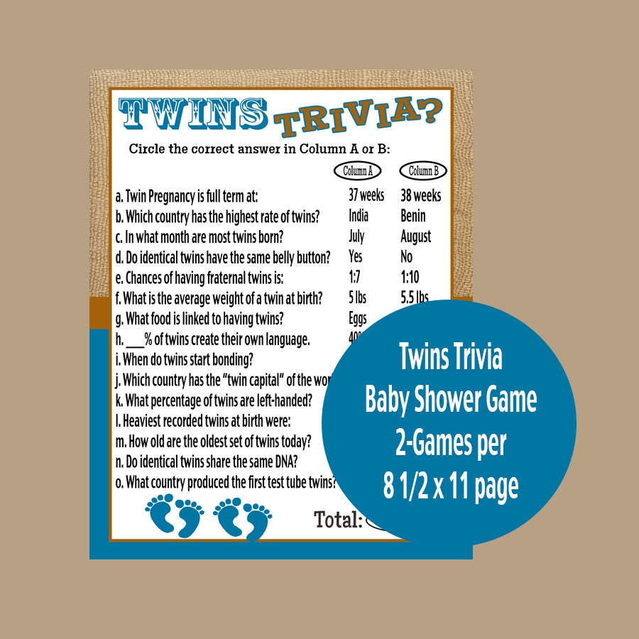 Rustic Twins Trivia Game Printable Twins Baby Shower Rustic Etsy