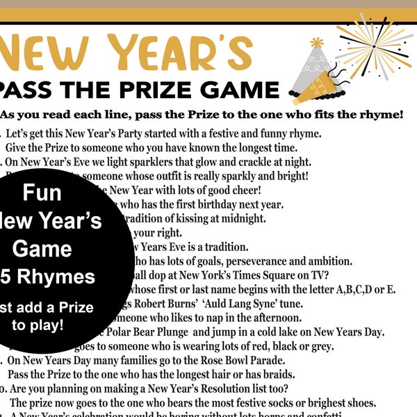 New Years Pass the Gift Game, New Years Trivia Game, New Years Eve Party,  Adult Party Game, New Years Printable Game, New Years for Teens