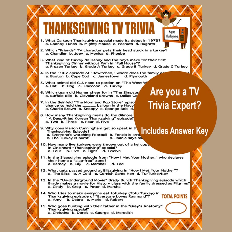 Thanksgiving Game Thanksgiving TV Trivia Printable - Etsy Canada