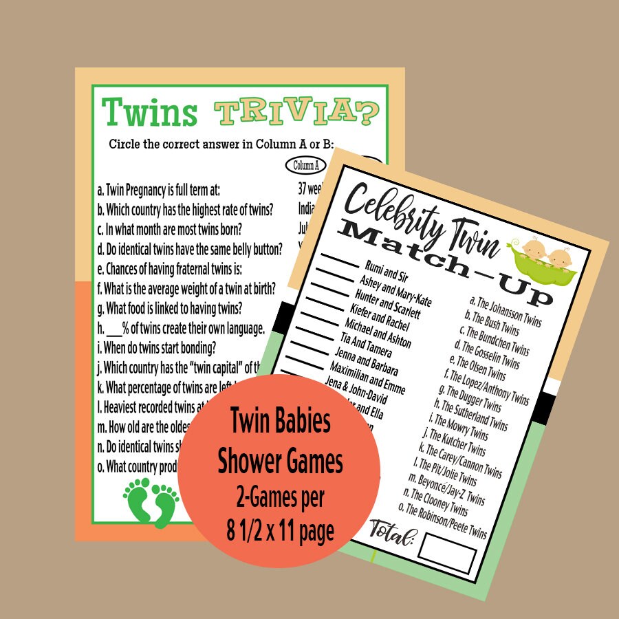 Twins Baby Shower Games Twins Trivia Games Fall Baby Shower Etsy