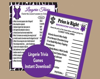 Lingerie Trivia, Lingerie Shower Game, Bachelorette Party Game, Shower, Price is Right Game, Girls Night Game, Instant Download