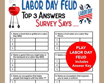 Labor Day Feud, Labor Day Trivia, Labor Day Facts Quiz, Family BBQ Games, Labor Game Party Game, Office Party Summer Games