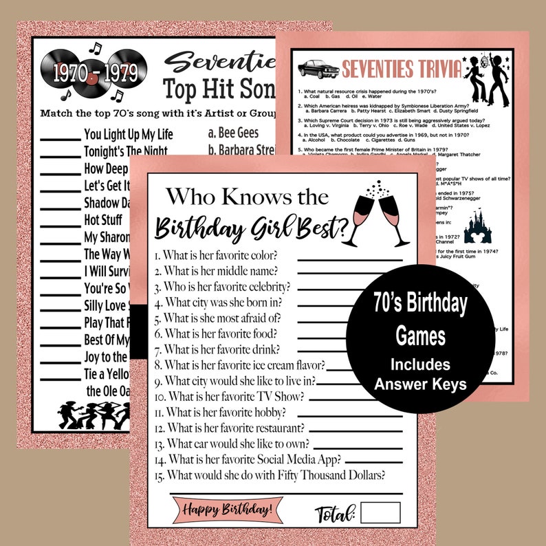 50th Birthday Party Games 1971 Trivia Games Games for Her Etsy