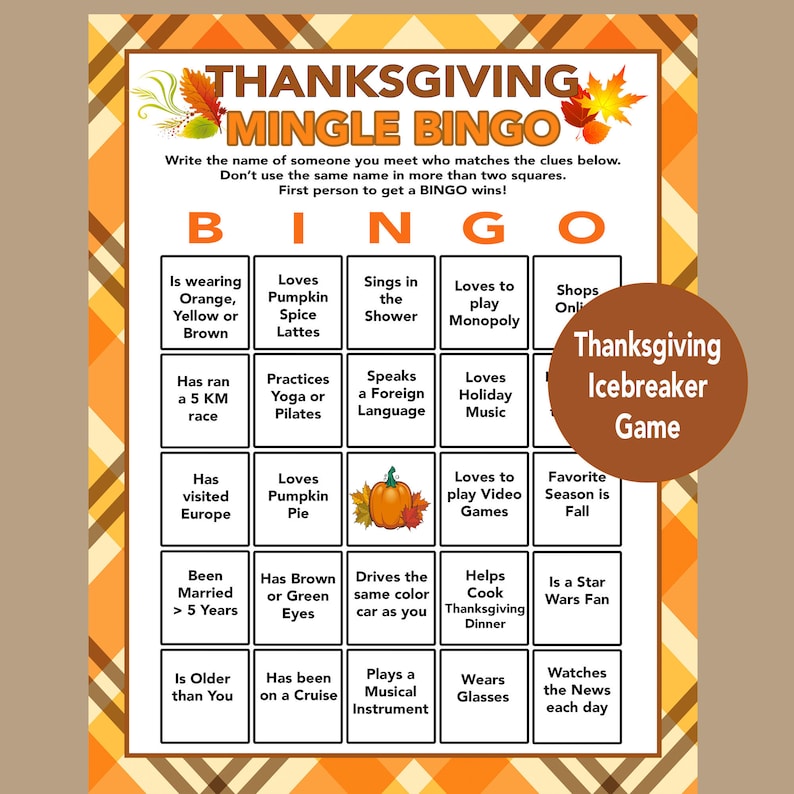 Thanksgiving Game Icebreaker Bingo Mix and Mingle | Etsy