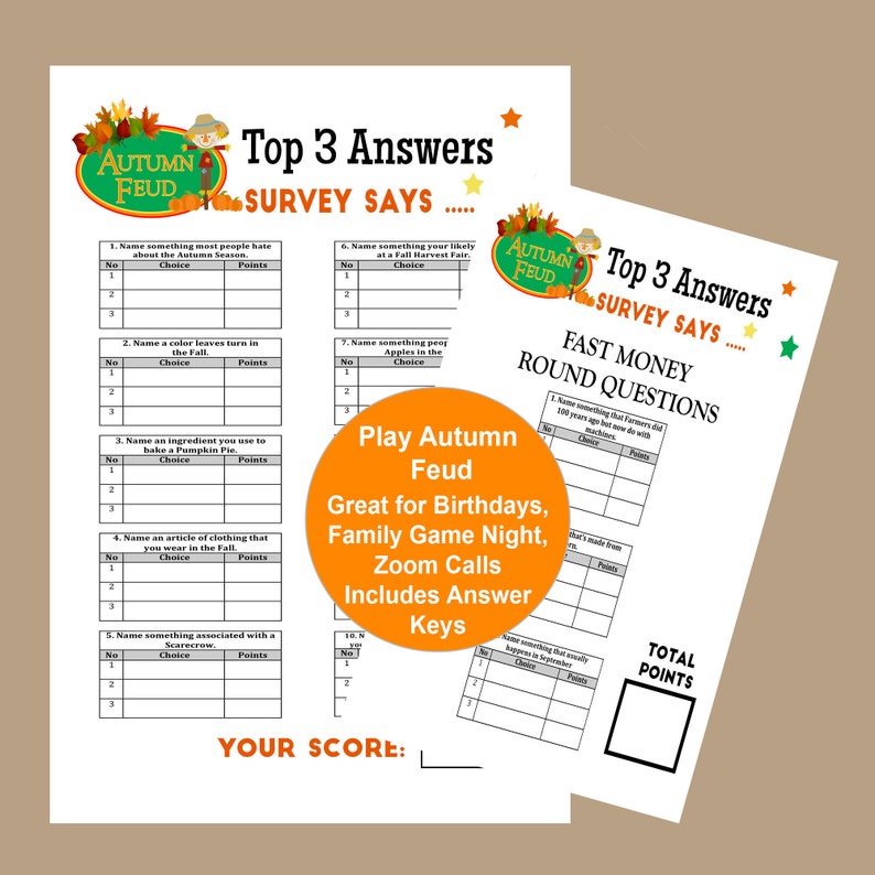 Autumn Family Feud Games, Autumn Party Games, Adult Fall Printable ...