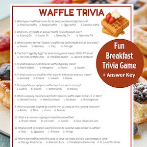Waffel Trivia Spiel, Waffel Quiz, National Waffle Day Aktivität, Brunch Partyspiel, Essen Trivia, druckbare Waffel Quiz, Frühstück Trivia Spiel