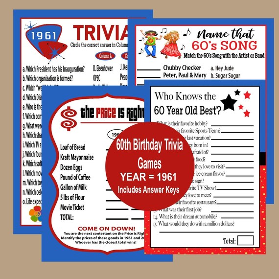 1961 Birthday Game Bundle Adult Party Games 60th Birthday Etsy