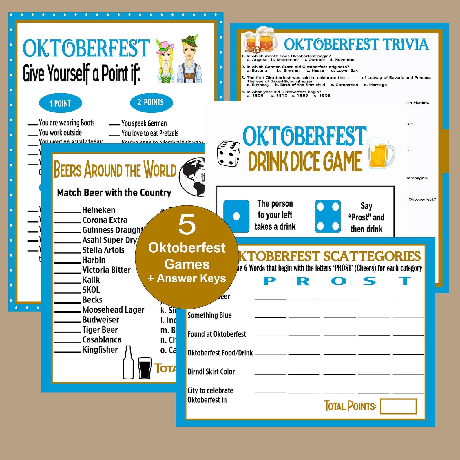 Oktoberfest Games, Oktoberfest Party Games for Home, Oktoberfest Trivia, Beer Trivia, Oktoberfest for Seniors, Oktoberfest Printables