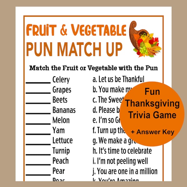 Thanksgiving Game, Thanksgiving Puns, Thanksgiving Riddles, Seniors Game, Thanksgiving School Game, Icebreaker, Fun Fall Activity