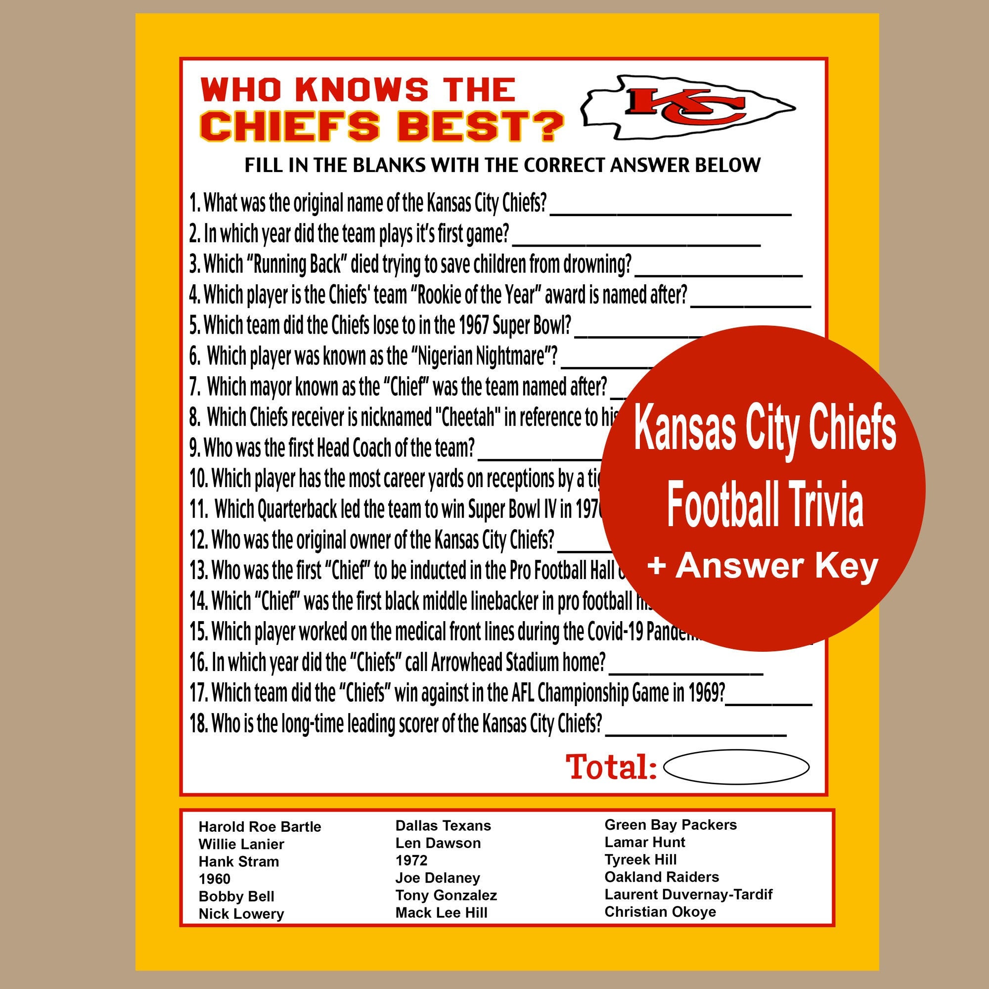 Super Bowl Trivia Kansas City Chief Football Games Super Etsy