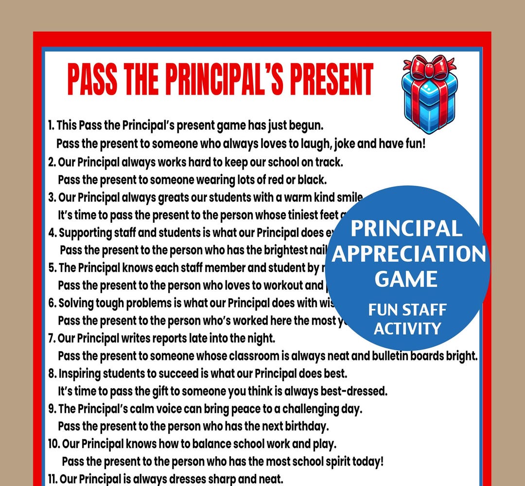 Principal Pass the Present Game, Principal Appreciation Day Activity ...