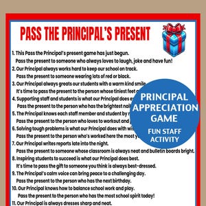 Principal Pass the Present Game, Principal Appreciation Day Activity, Principal Game, Principal Retirement Game